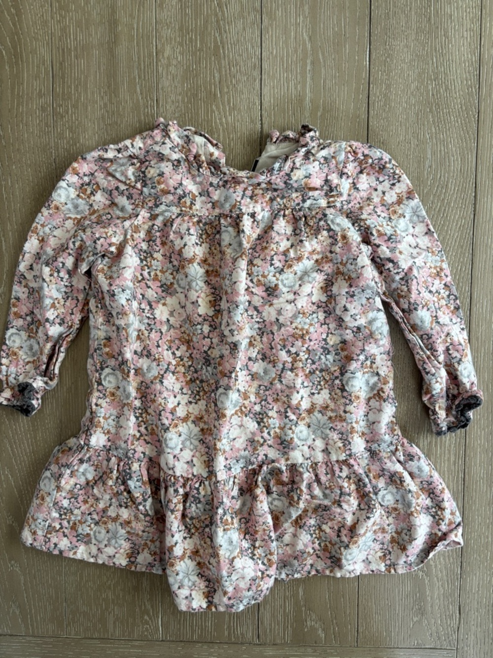 Janie and Jack Pink Cream Floral Long-Sleeve Ruffle Dress